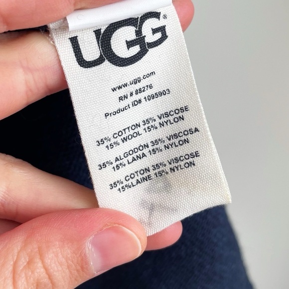 UGG Rhodyn Off Shoulder Long Sleeve Sweater Navy blue medium knit tunic wool M - Picture 11 of 13